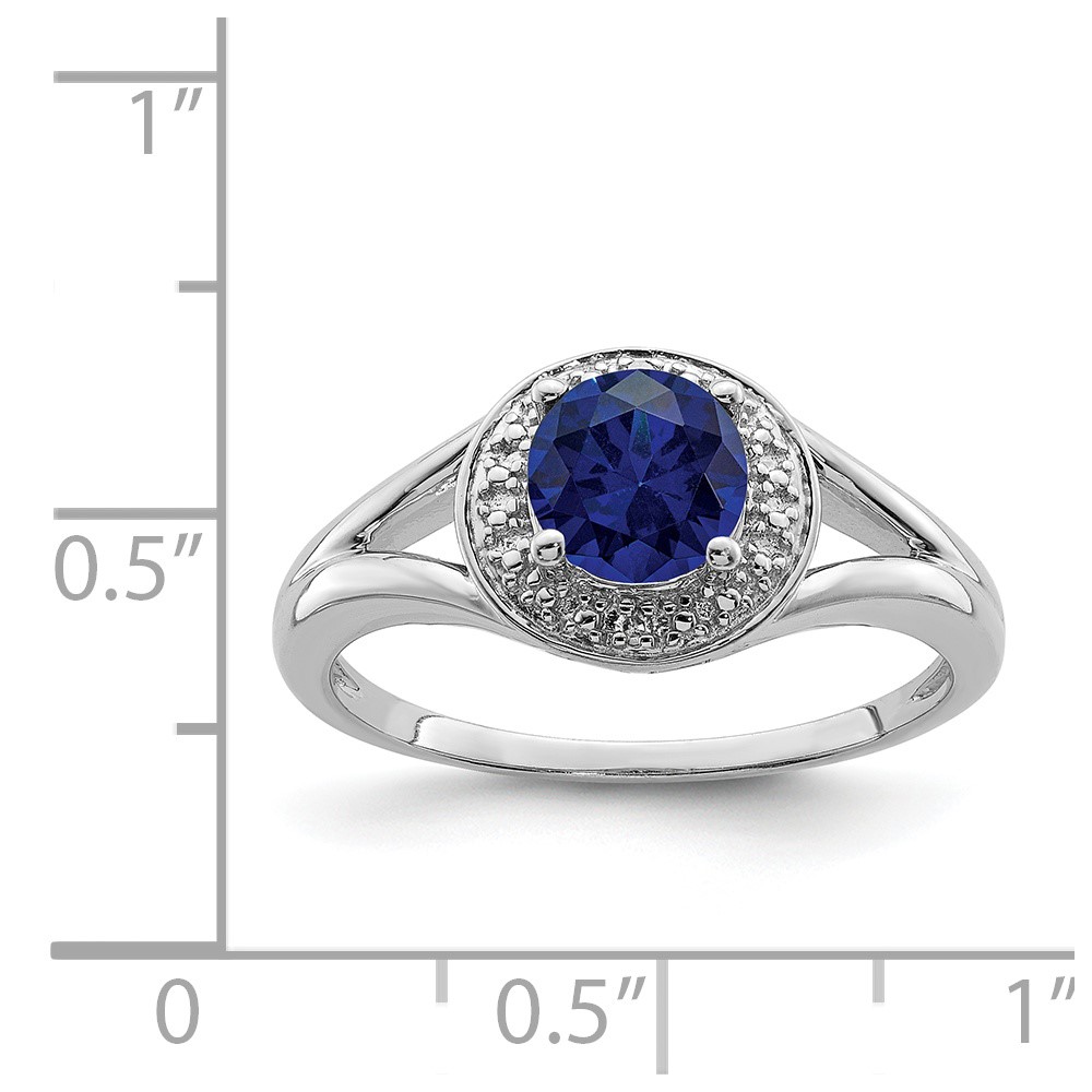 Sterling Silver Rhodium-plated Diam. & Created Sapphire Ring (QBR11SEP-8)