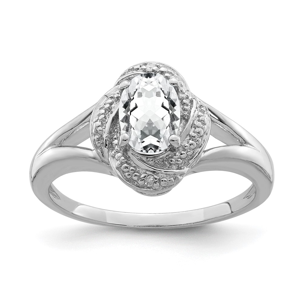 Sterling Silver Rhodium-plated Diam. & White Topaz Ring