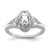 Sterling Silver Rhodium-plated Diam. & White Topaz Ring view 1
