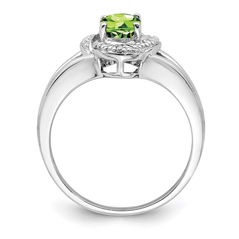 Sterling Silver Rhodium-plated Diam. & Peridot Ring (QBR12AUG-6)