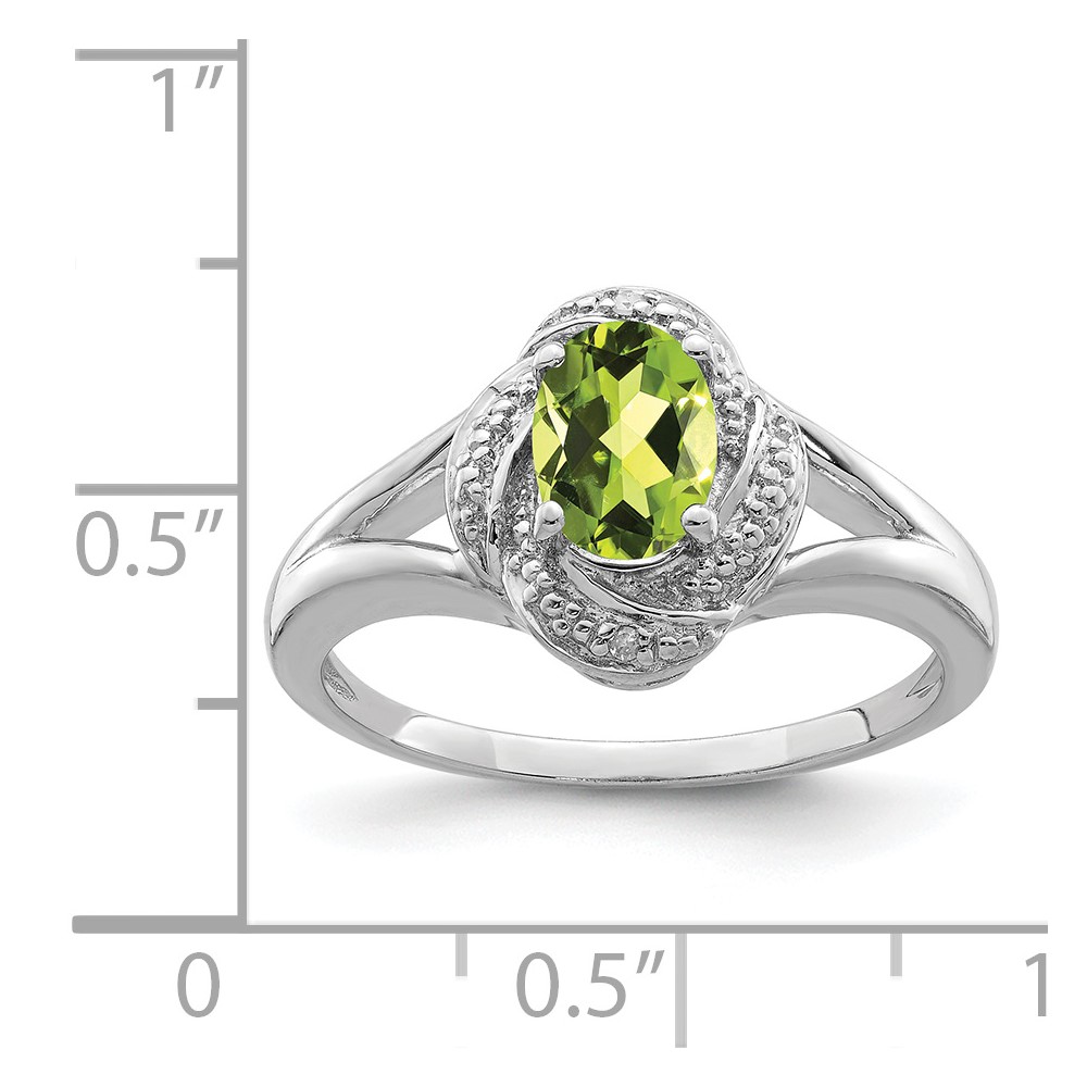 Sterling Silver Rhodium-plated Diam. & Peridot Ring (QBR12AUG-6)