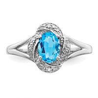 Sterling Silver Rhodium-plated Diam. & Blue Topaz Ring view 5