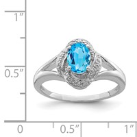 Sterling Silver Rhodium-plated Diam. & Blue Topaz Ring view 3