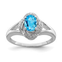 Sterling Silver Rhodium-plated Diam. & Blue Topaz Ring view 1
