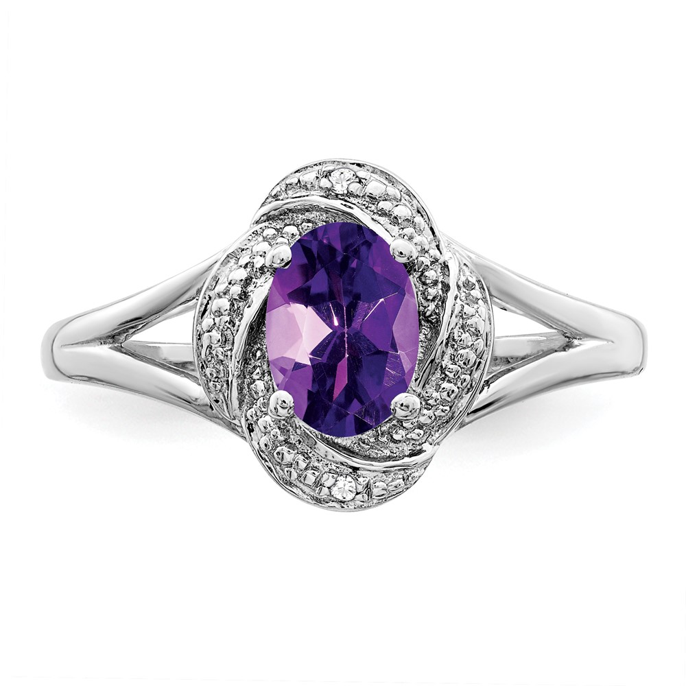 Sterling Silver Rhodium-plated Diam. & Amethyst Ring (QBR12FEB-8)