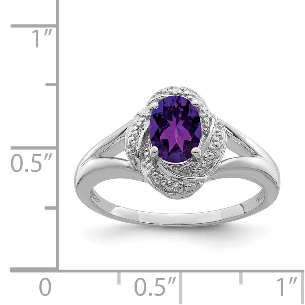 Sterling Silver Rhodium-plated Diam. & Amethyst Ring (QBR12FEB-8)