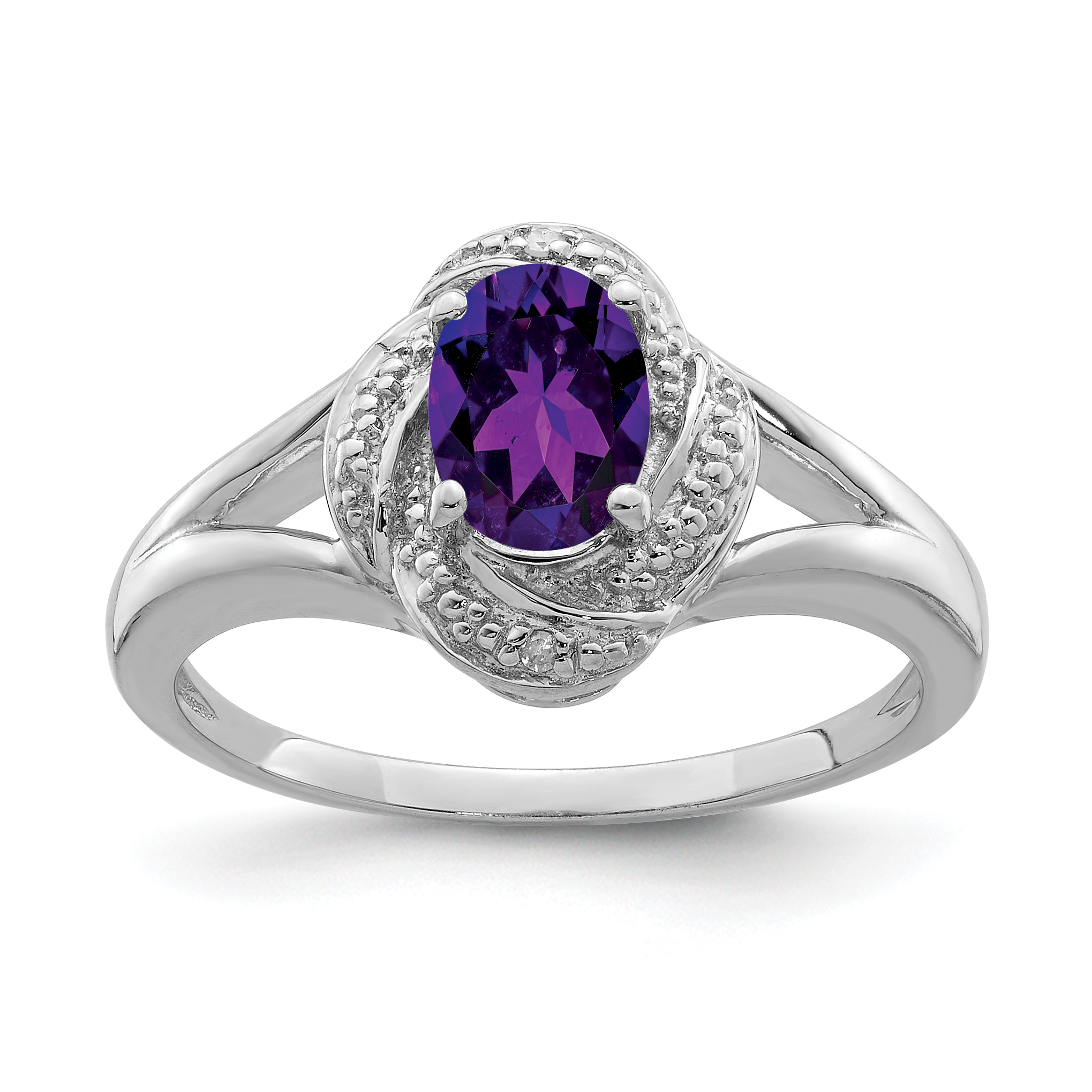 Sterling Silver Rhodium-plated Diam. & Amethyst Ring (QBR12FEB-7)