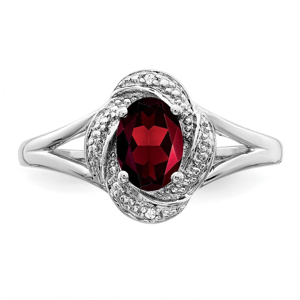 Sterling Silver Rhodium-plated Diam. & Garnet Ring (QBR12JAN-5)