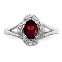 Sterling Silver Rhodium-plated Diam. & Garnet Ring view 5