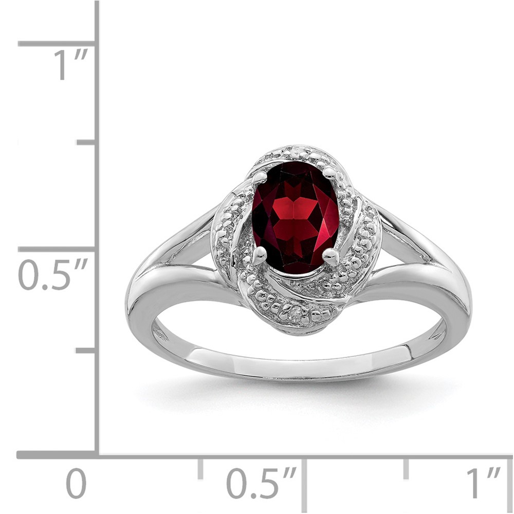 Sterling Silver Rhodium-plated Diam. & Garnet Ring (QBR12JAN-5)