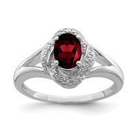Sterling Silver Rhodium-plated Diam. & Garnet Ring view 1