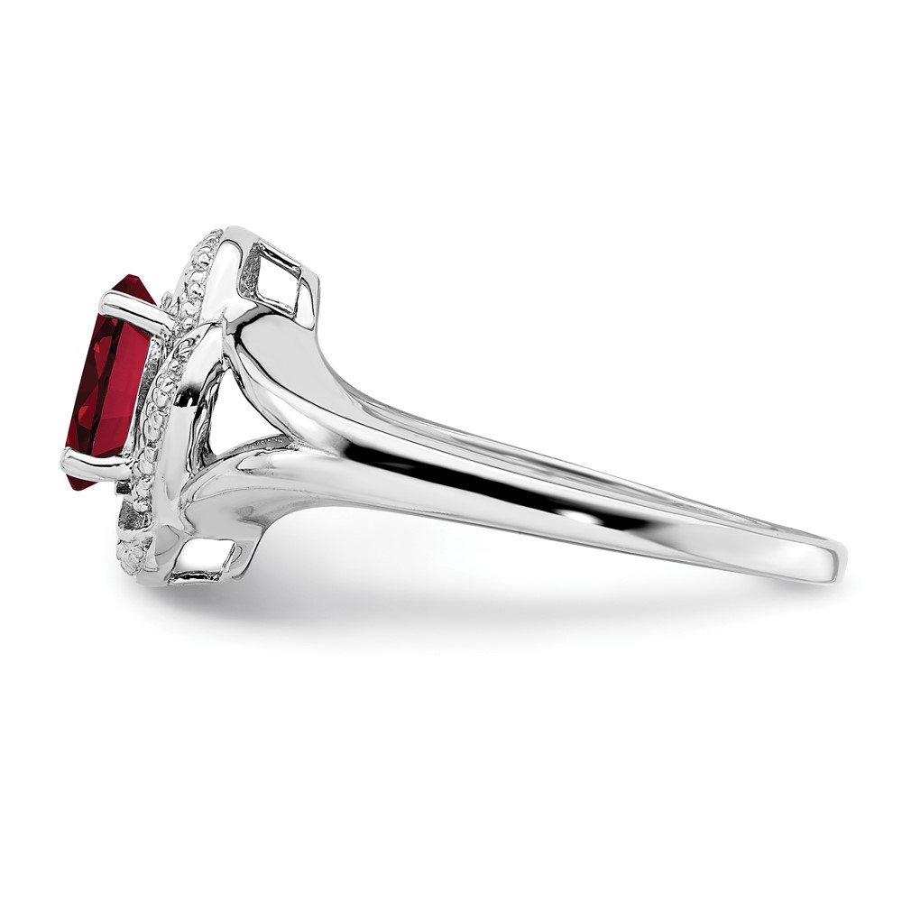 Sterling Silver Rhodium-plated Diam. & Created Ruby Ring (QBR12JUL-10)