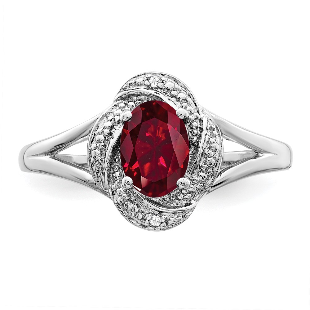 Sterling Silver Rhodium-plated Diam. & Created Ruby Ring (QBR12JUL-10)