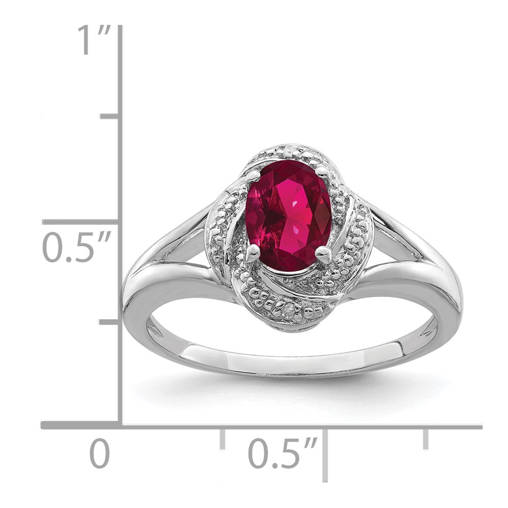 Sterling Silver Rhodium-plated Diam. & Created Ruby Ring (QBR12JUL-10)