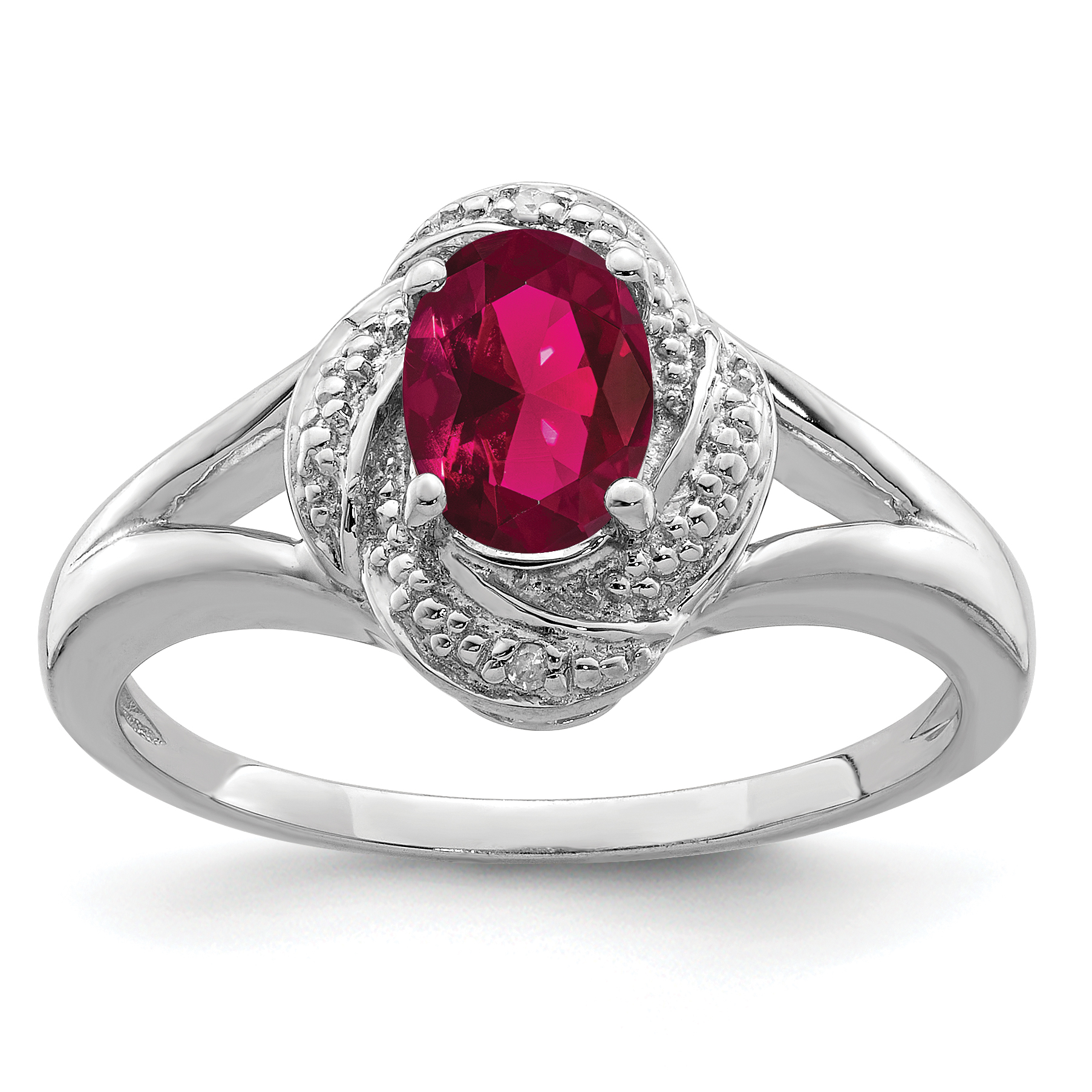Sterling Silver Rhodium-plated Diam. & Created Ruby Ring (QBR12JUL-10)