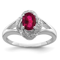 Sterling Silver Rhodium-plated Diam. & Created Ruby Ring view 1