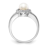 Sterling Silver Rhodium-plated Diam. & FW Cultured Pearl Ring view 2