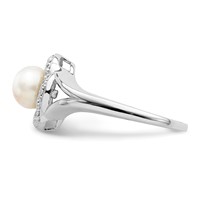 Sterling Silver Rhodium-plated Diam. & FW Cultured Pearl Ring view 3
