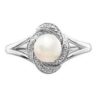 Sterling Silver Rhodium-plated Diam. & FW Cultured Pearl Ring view 5