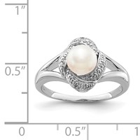 Sterling Silver Rhodium-plated Diam. & FW Cultured Pearl Ring view 4