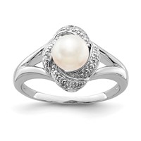 Sterling Silver Rhodium-plated Diam. & FW Cultured Pearl Ring view 1