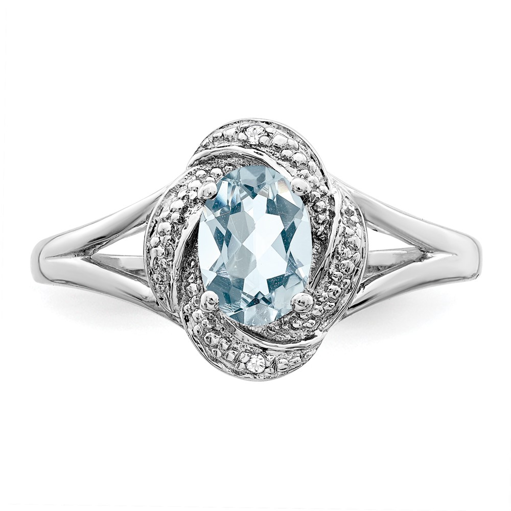 Sterling Silver Rhodium-plated Diam. & Aquamarine Ring (QBR12MAR-6)