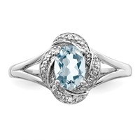 Sterling Silver Rhodium-plated Diam. & Aquamarine Ring view 5