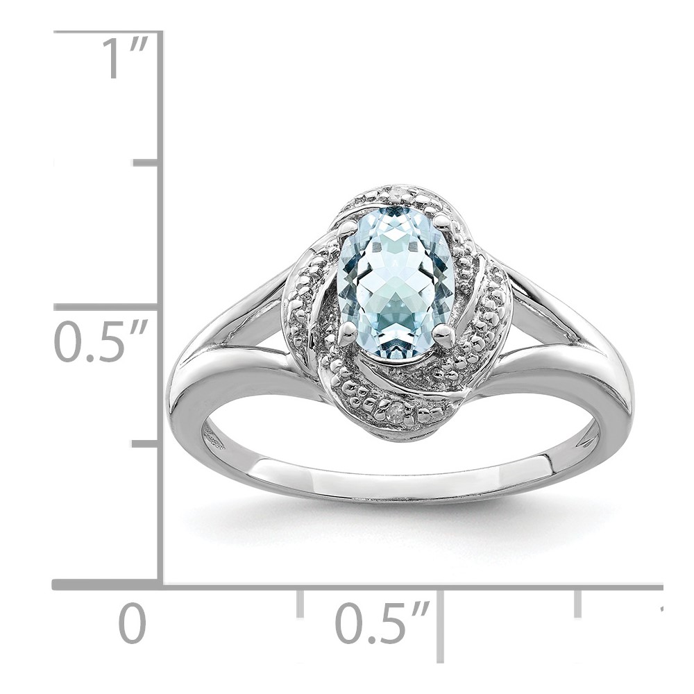Sterling Silver Rhodium-plated Diam. & Aquamarine Ring (QBR12MAR-6)