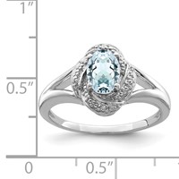 Sterling Silver Rhodium-plated Diam. & Aquamarine Ring view 3