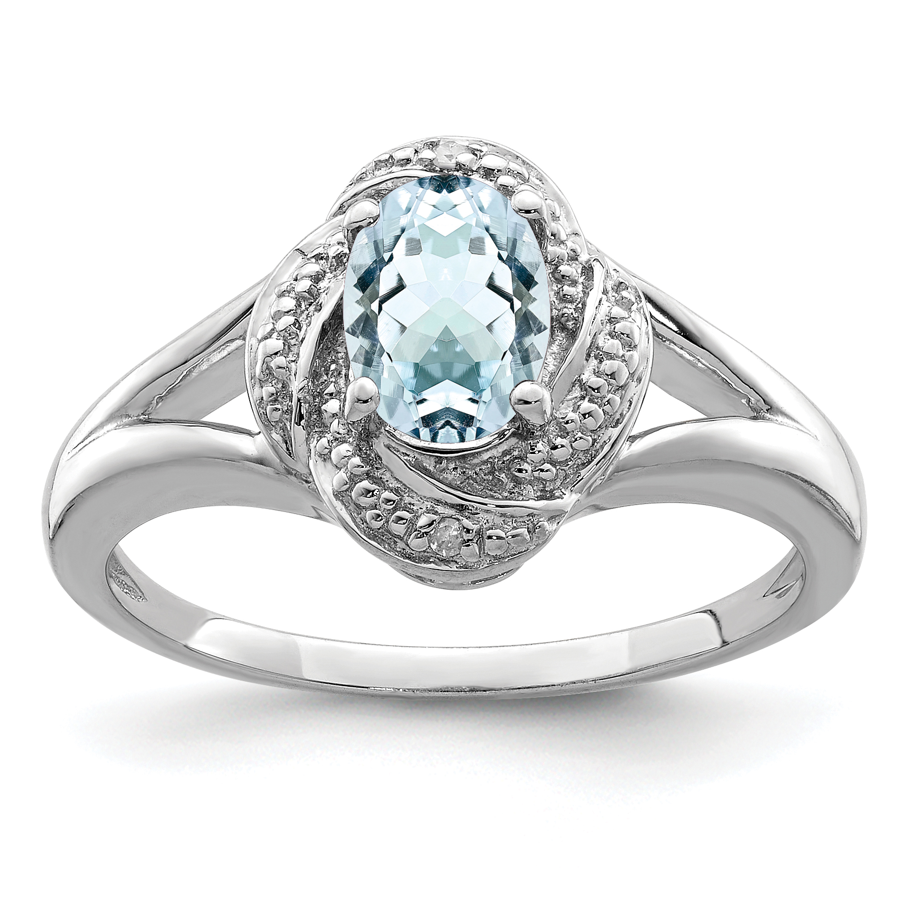 Sterling Silver Rhodium-plated Diam. & Aquamarine Ring (QBR12MAR-6)