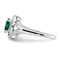 Sterling Silver Rhodium-plated Diam. & Created Emerald Ring view 4