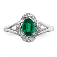 Sterling Silver Rhodium-plated Diam. & Created Emerald Ring view 5