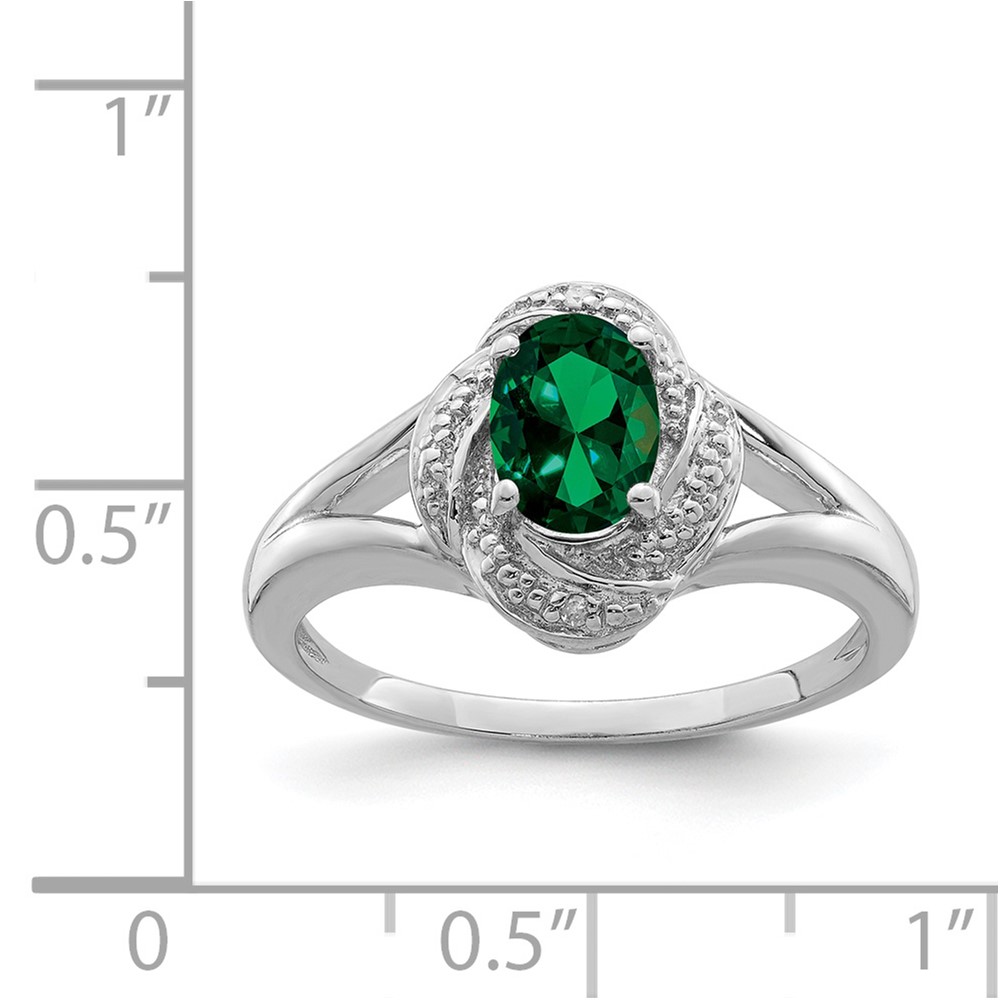 Sterling Silver Rhodium-plated Diam. & Created Emerald Ring (QBR12MAY-10)