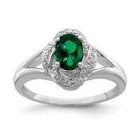 Sterling Silver Rhodium-plated Diam. & Created Emerald Ring view 1