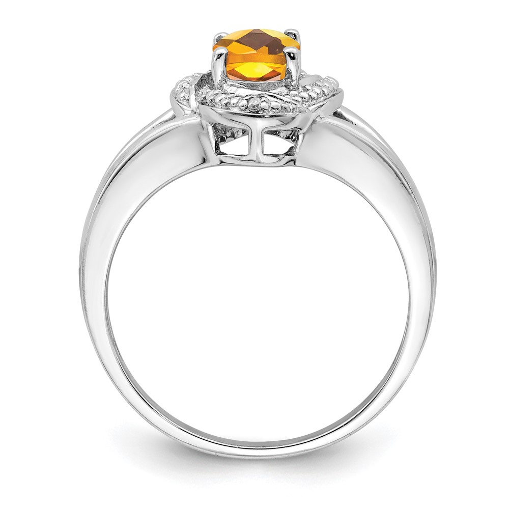 Sterling Silver Rhodium-plated Diam. & Citrine Ring (QBR12NOV-10)