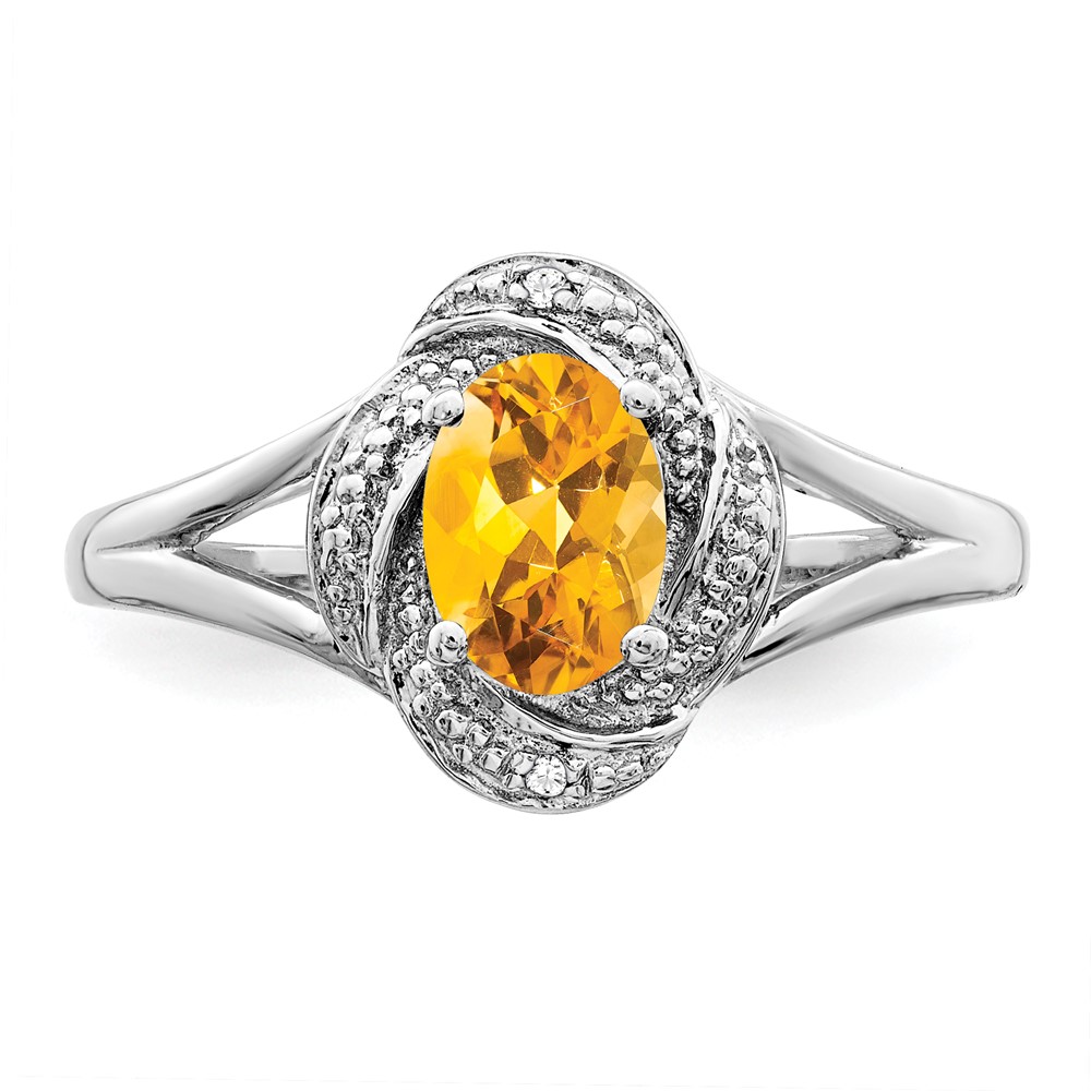Sterling Silver Rhodium-plated Diam. & Citrine Ring (QBR12NOV-10)