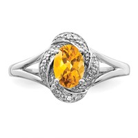 Sterling Silver Rhodium-plated Diam. & Citrine Ring view 5
