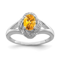 Sterling Silver Rhodium-plated Diam. & Citrine Ring view 1