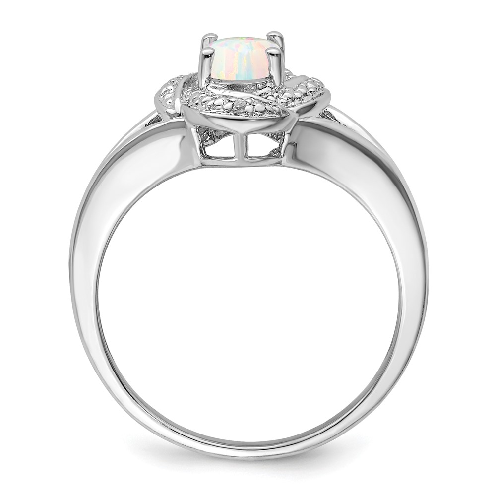 Sterling Silver Rhodium-plated Diam. & Created Opal Ring (QBR12OCT-9)
