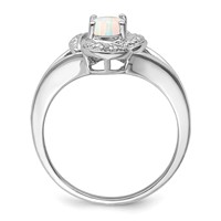 Sterling Silver Rhodium-plated Diam. & Created Opal Ring view 2