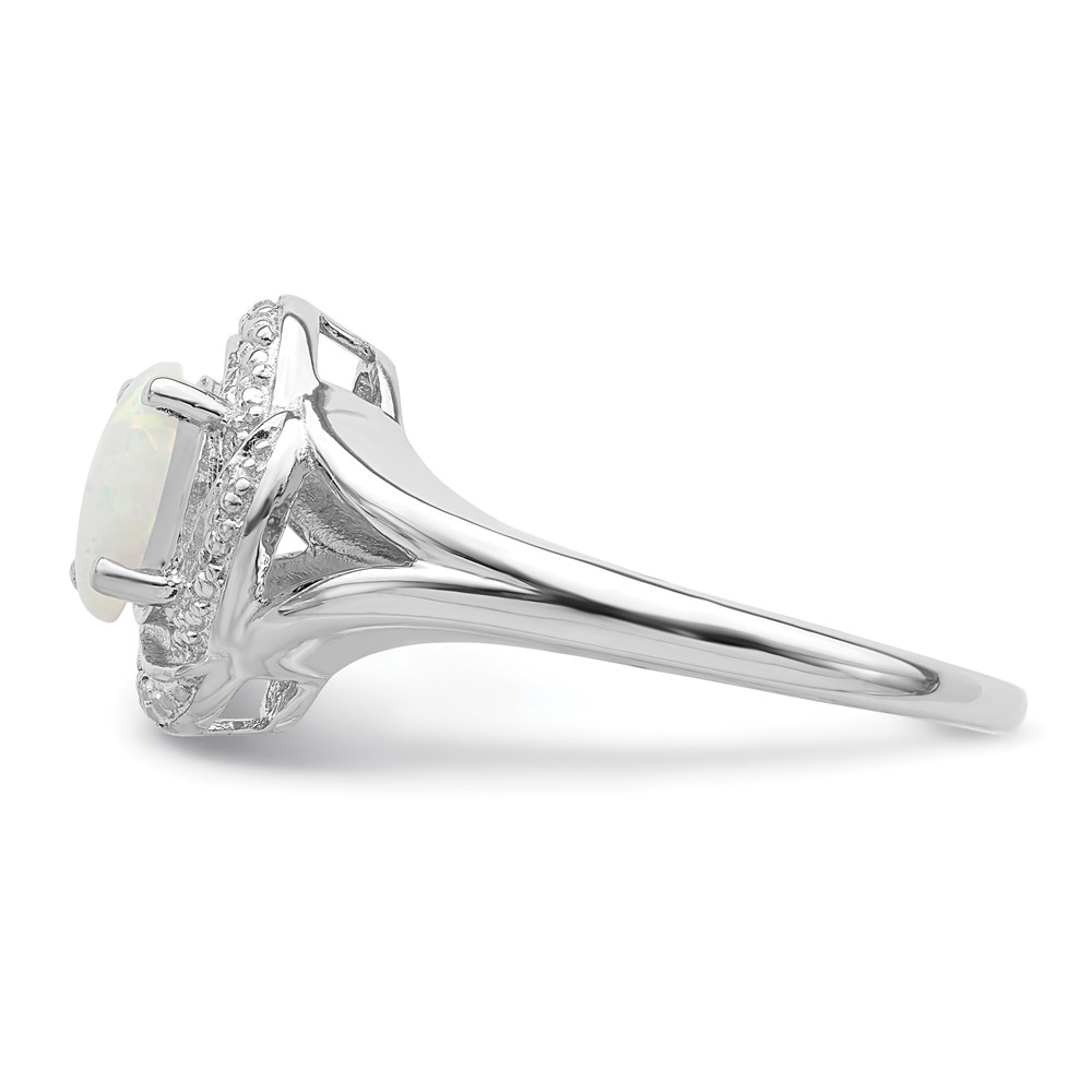 Sterling Silver Rhodium-plated Diam. & Created Opal Ring (QBR12OCT-9)