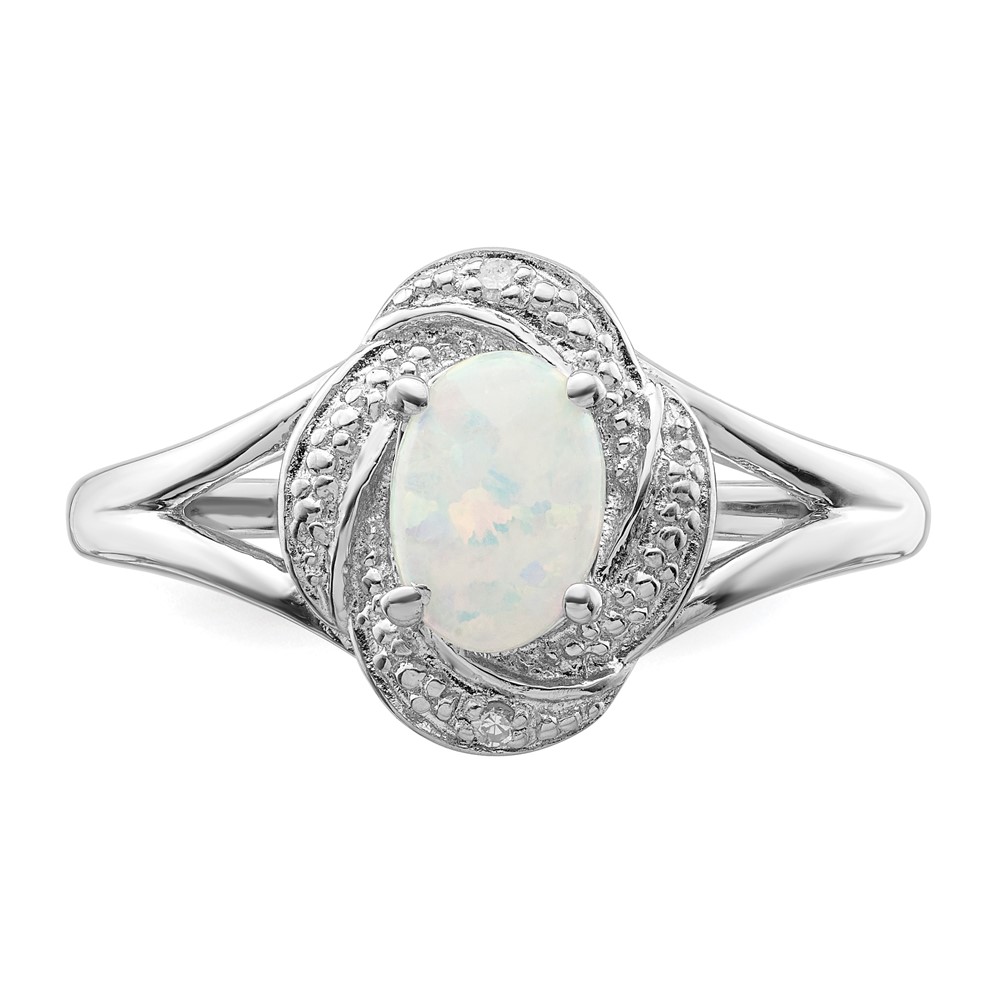 Sterling Silver Rhodium-plated Diam. & Created Opal Ring (QBR12OCT-9)