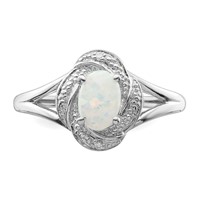 Sterling Silver Rhodium-plated Diam. & Created Opal Ring view 5