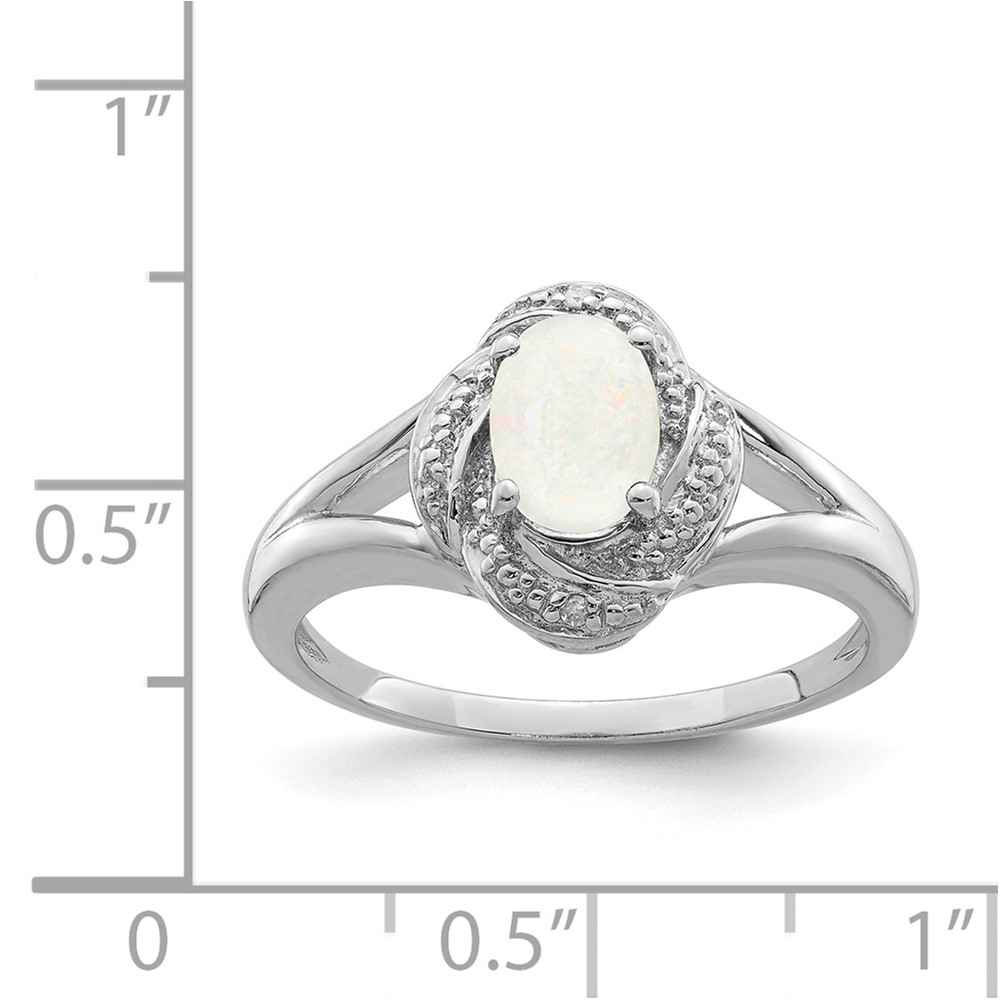 Sterling Silver Rhodium-plated Diam. & Created Opal Ring (QBR12OCT-9)