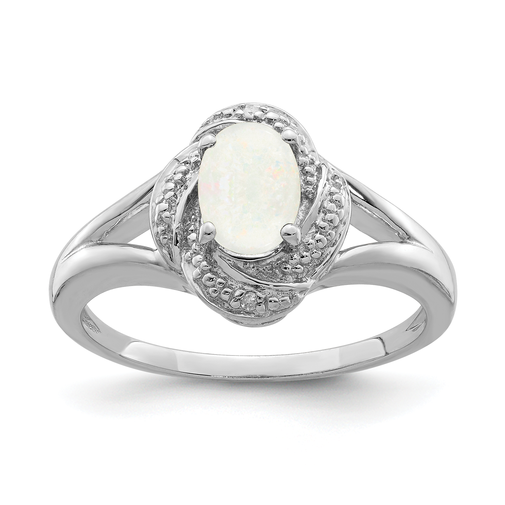 Sterling Silver Rhodium-plated Diam. & Created Opal Ring (QBR12OCT-7)