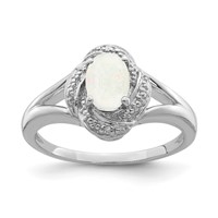 Sterling Silver Rhodium-plated Diam. & Created Opal Ring view 1