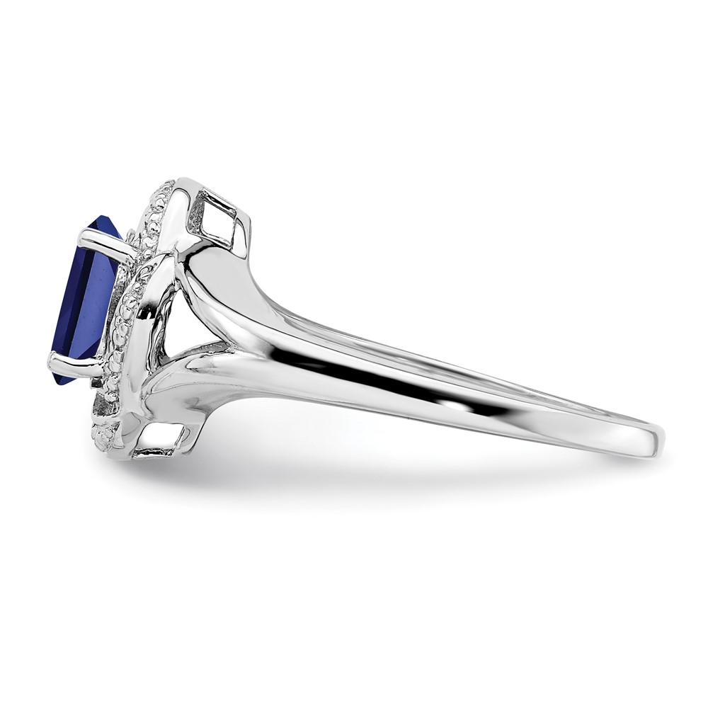 Sterling Silver Rhodium-plated Diam. & Created Sapphire Ring (QBR12SEP-5)