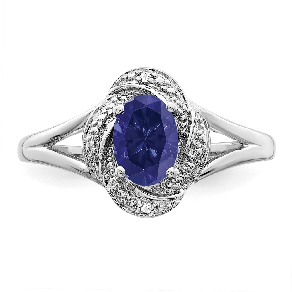 Sterling Silver Rhodium-plated Diam. & Created Sapphire Ring (QBR12SEP-5)