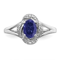 Sterling Silver Rhodium-plated Diam. & Created Sapphire Ring view 5