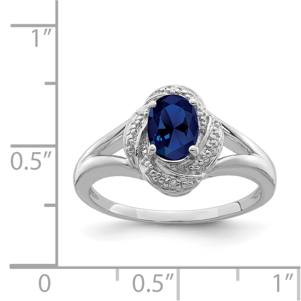 Sterling Silver Rhodium-plated Diam. & Created Sapphire Ring (QBR12SEP-5)
